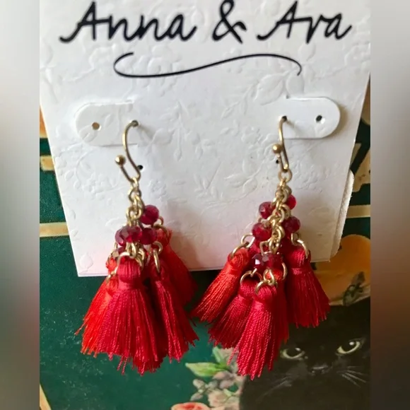 Red Tassel Earrings - Picture 3 of 4